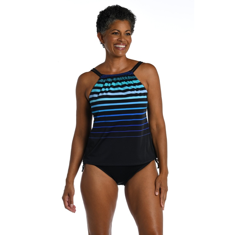 Gradient Stripe High Neck Underwire Tankini Top - FINAL SALE