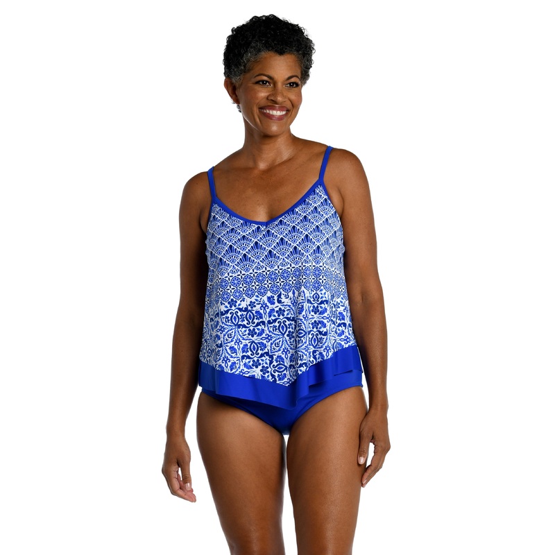 Grecian Tile Flutter Hem Tankini Top - FINAL SALE