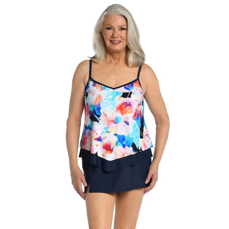 Illusion Blossoms Flutter Hem Tankini Top - FINAL SALE