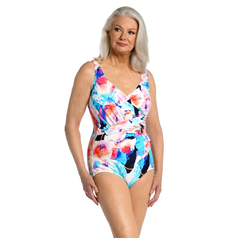Illusion Blossoms Shirred Surplice Underwire One Piece - FINAL SALE