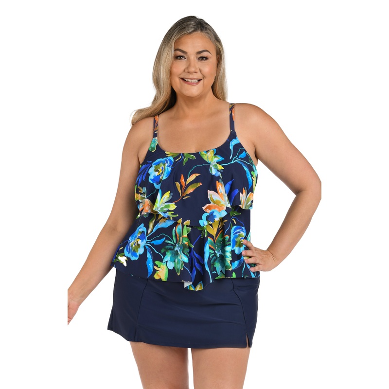 Indigo Vineyard Two Tiered Tankini Top (Plus Size)