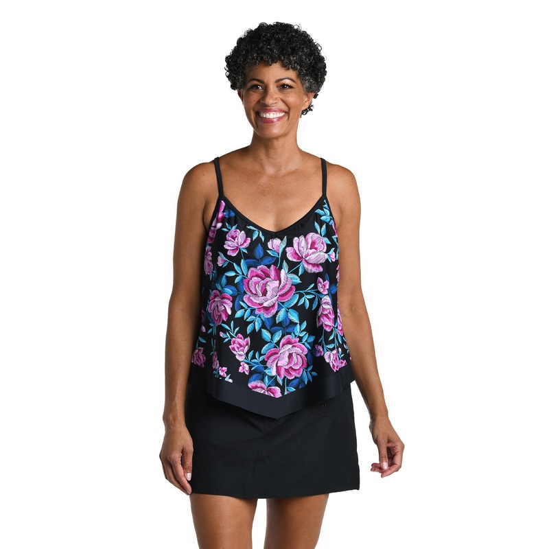 Midnight Orchid Flutter Hem Tankini Top *FINAL SALE*