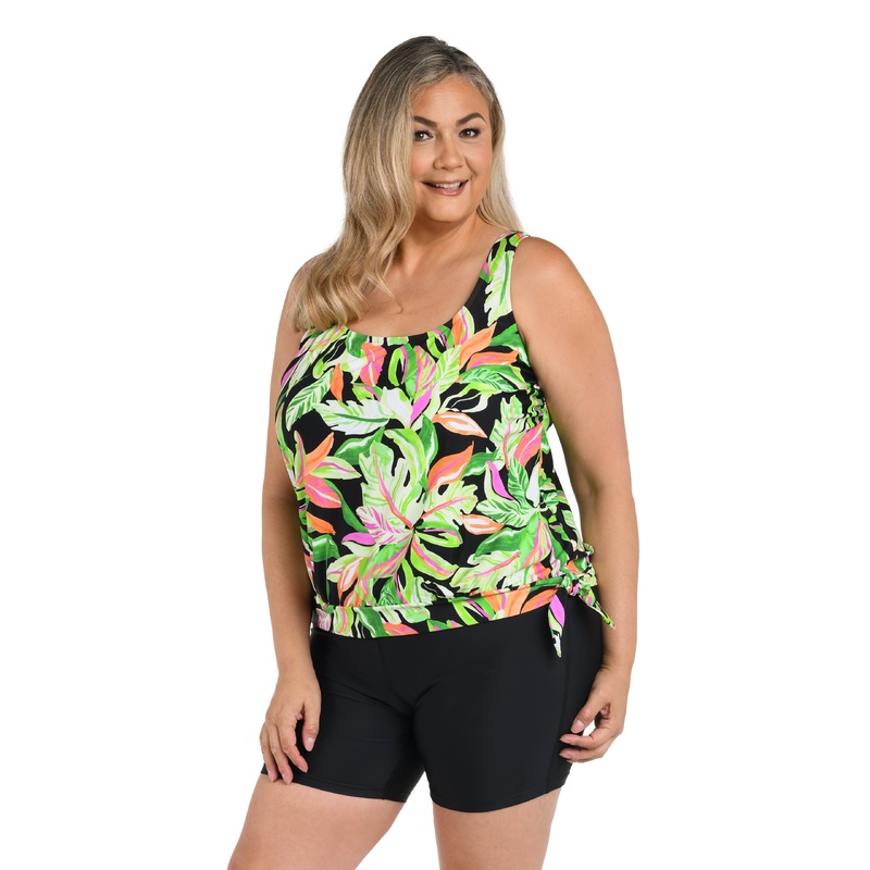 Rainforest Rainbow Banded Scoop Blouson Tankini Top (Plus Size)