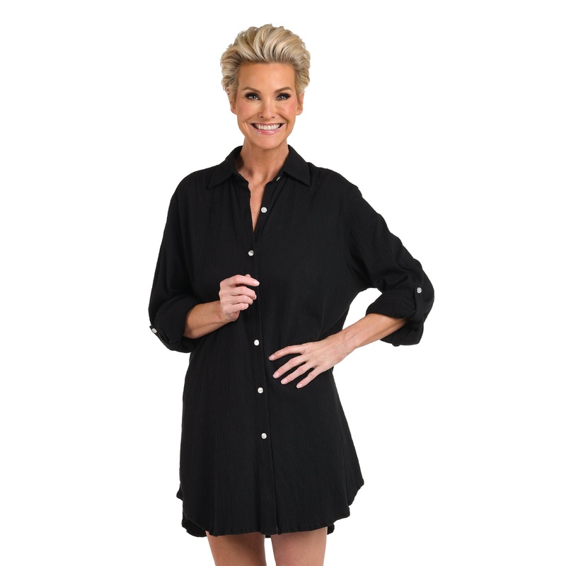 Solid Button Down Resort Shirt Cover Up