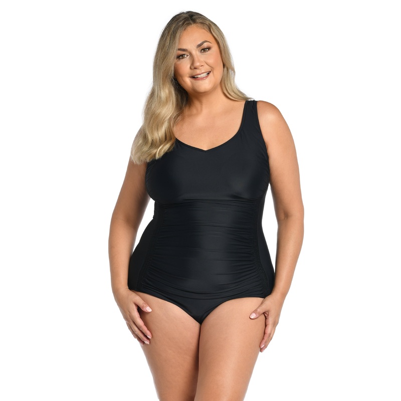 Solid Side Shirred One Piece (Plus Size)