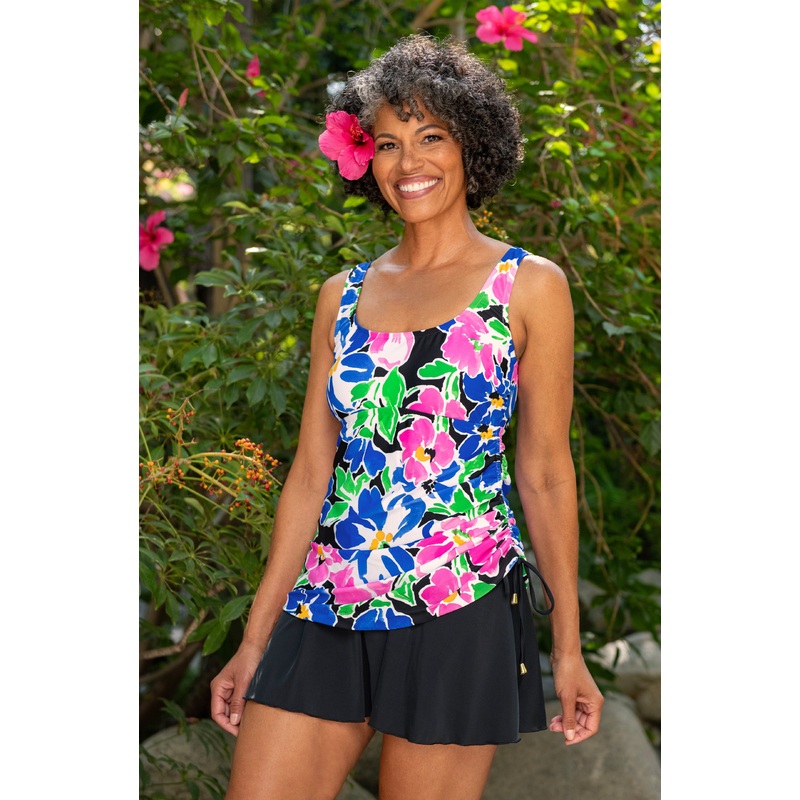 Summer Splash Floral Adjustable Tank Swim Dress One Piece