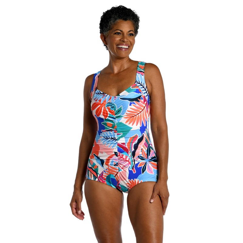 Tropical Abstraction Shirred Front Girl Leg One Piece - FINAL SALE