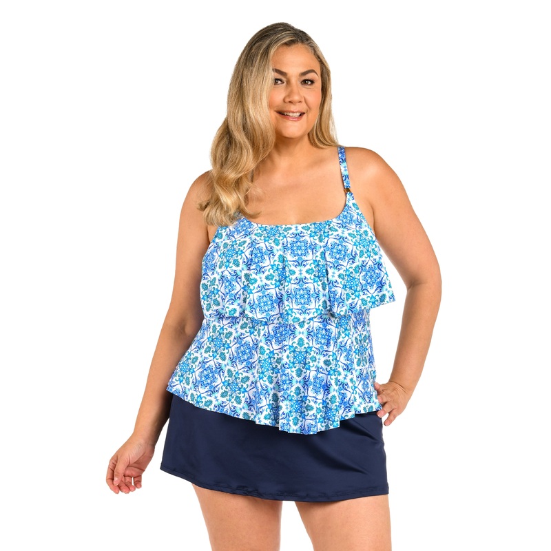 24th & Ocean Beachside Tile Two Tiered Tankini Top (Plus Size)