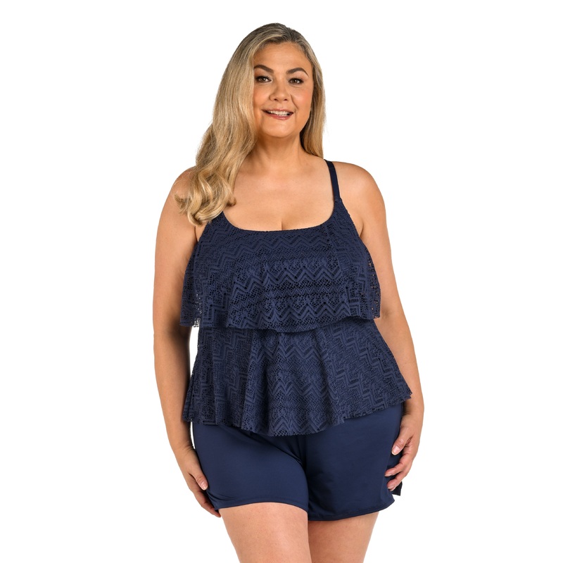 24th & Ocean Cecily Crochet Two Tiered Tankini Top (Plus Size)