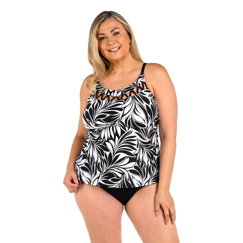24th & Ocean Floating Palms Cutout High Neck Tankini Top (Plus Size)