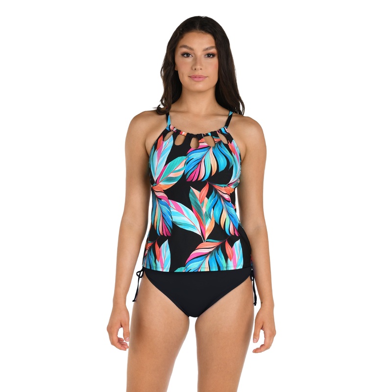 24th & Ocean Moonlit Leaf Underwire Cutout High Neck Tankini Top
