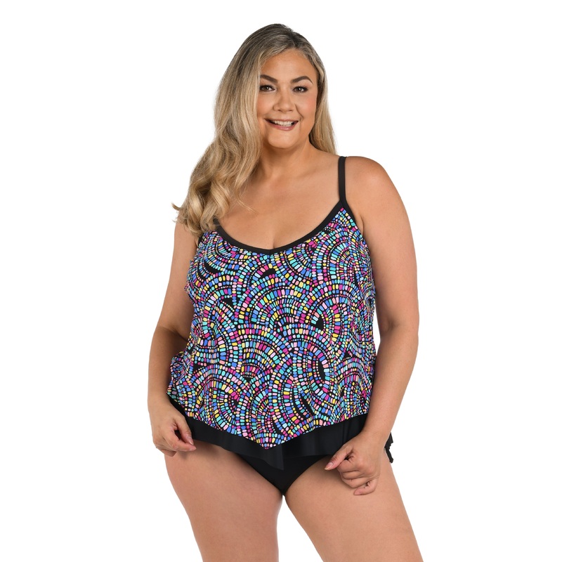 Colorburst Flutter Hem Tankini Top (Plus Size)
