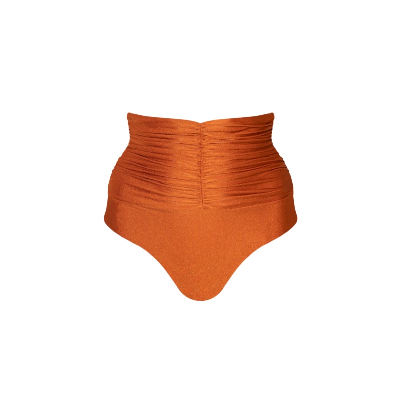 Second Skin | Shimmer ~ Super High-Waisted Ruched Bikini Bottom - Peruvian Amber