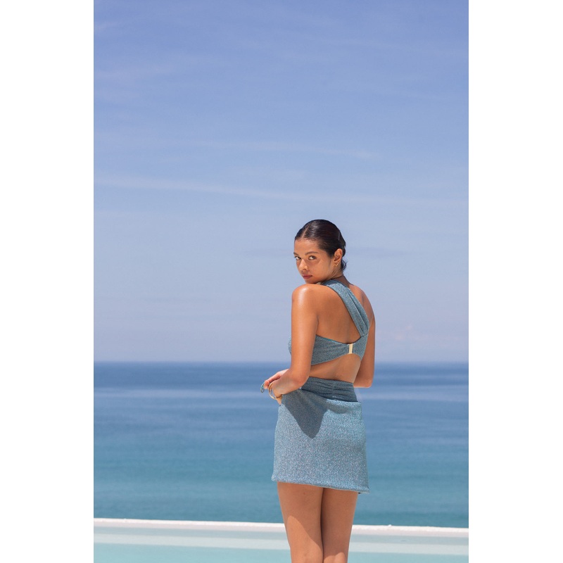 Stardust ~ High Slit Mini Skirt - Baby Blue