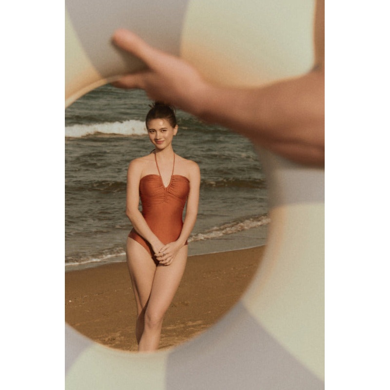 Christina x HI | Halter Ruched One-Piece Swimsuit ~ Peruvian Amber