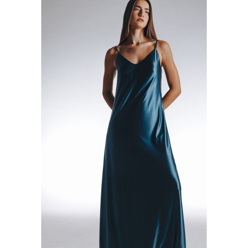 Kimberley x HI | High-Slit Plunge Padded Maxi Dress ~ Tourmaline Teal