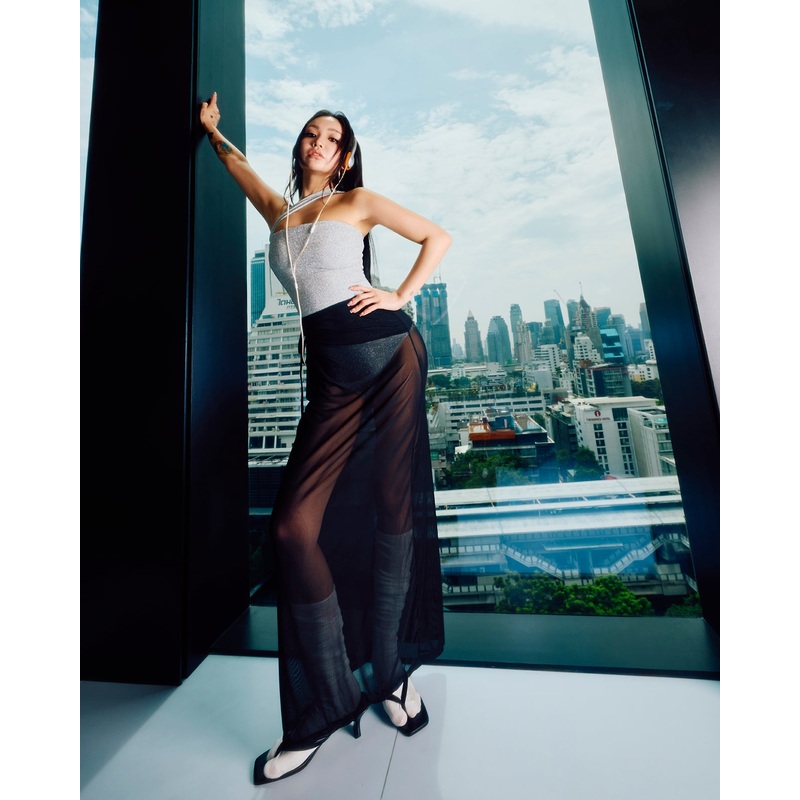 (Pre-order) Kimberley x HI | Shadow Mesh Maxi Skirt ~ Onyx Black