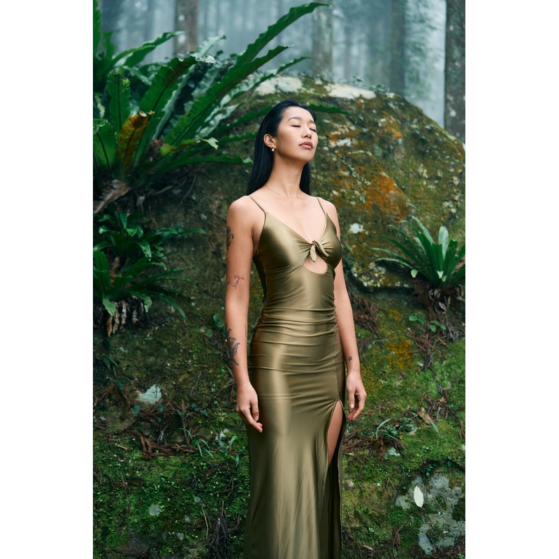 Second Skin Satiny | Bow Tie Bikini Maxi Dress ~ Olive Green