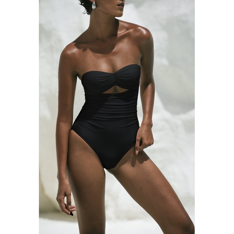 Second Skin Satiny | Sweetheart Ruched One-piece ~ Onyx Black