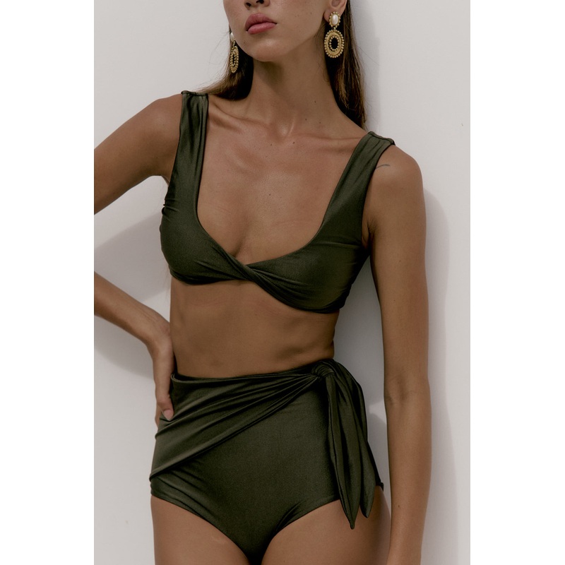 Second Skin Shimmer | Bow Tie High Waisted Bikini Bottom ~ Emerald Green