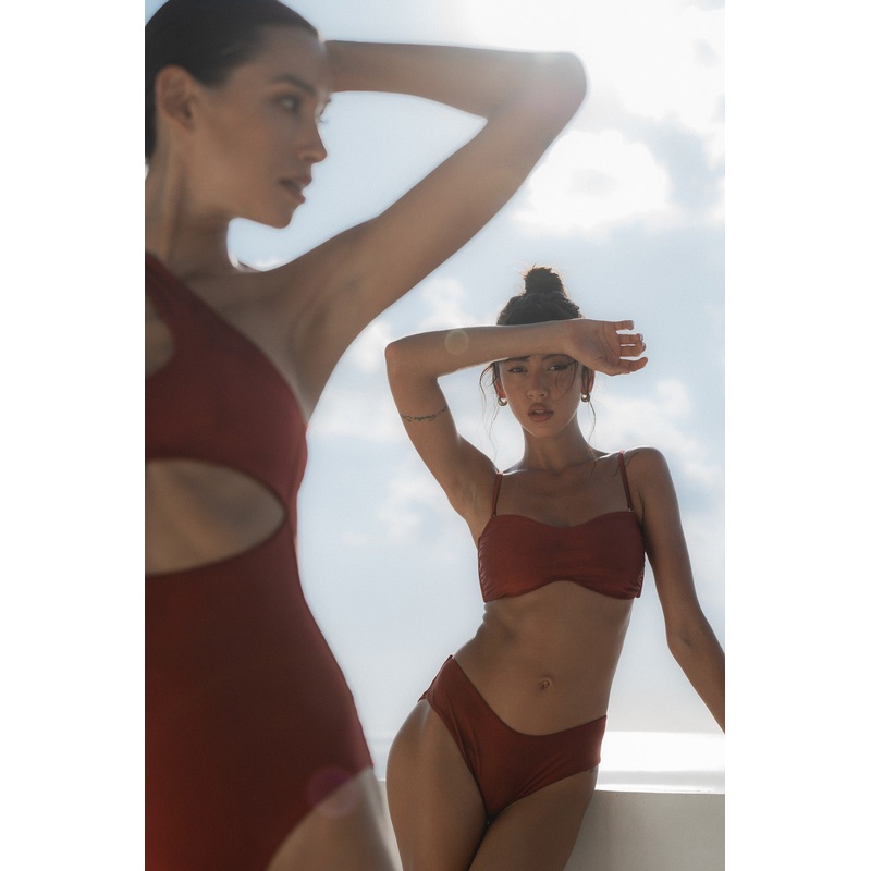 Second Skin | Shimmer ~ Mini Brief Bikini Bottom - Garnet Red