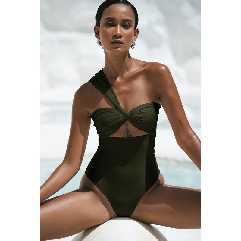 Second Skin | Shimmer ~ One Shoulder One-piece - Emerald Green