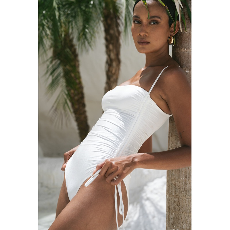 Second Skin Shimmer | Ribbon-tie Ruched One-piece Swimsuit ~ Galactic White