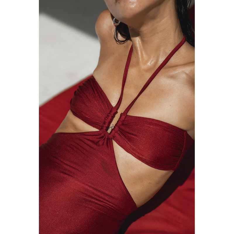 Second Skin | Shimmer ~ The Island Halter One Piece - Garnet Red