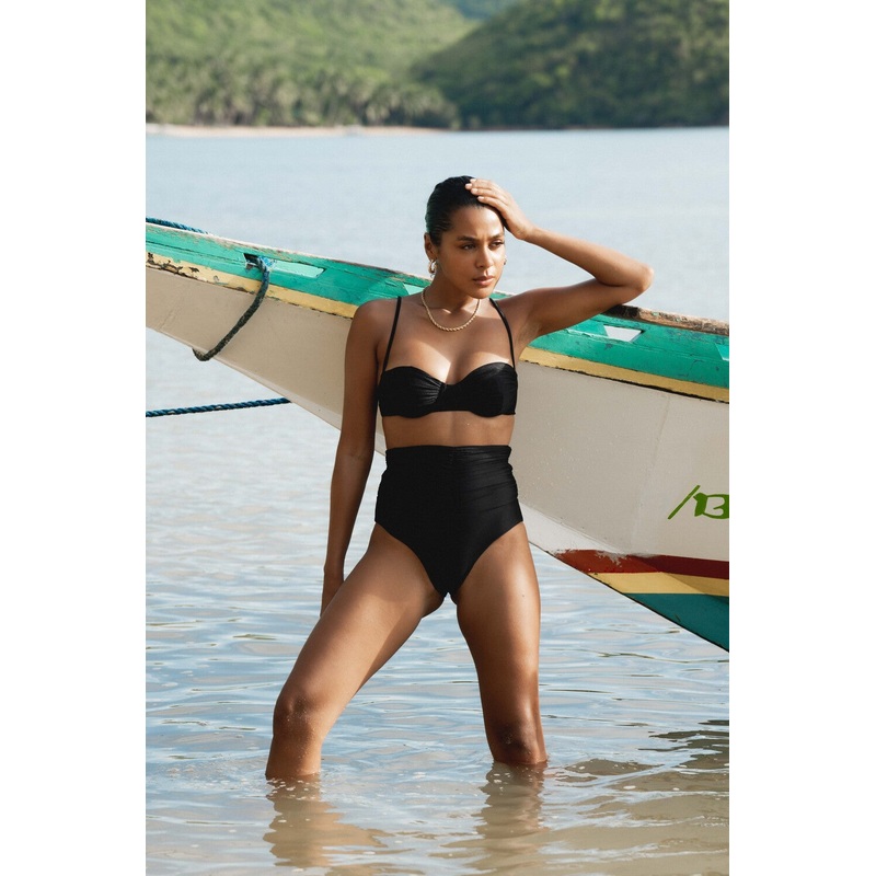 Second Skin | Shimmer ~ Underwired Ruched Bikini Top - Onyx Black