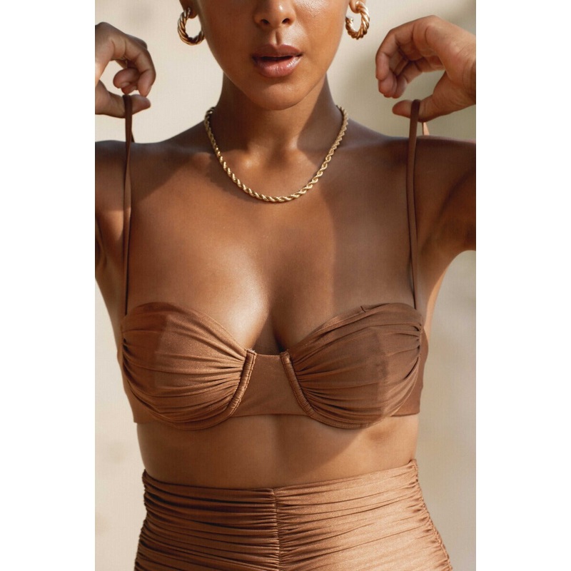 Second Skin | Shimmer ~ Underwired Ruched Bikini Top - Spice Bronze