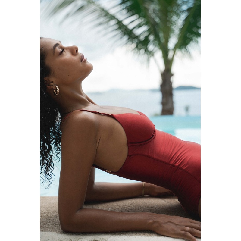 Second Skin | Shimmer ~ W-shaped Underwire One-Piece - Garnet Red