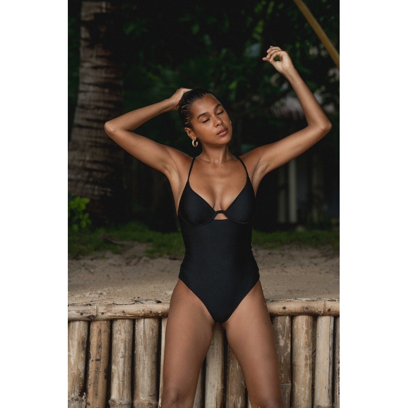 Second Skin | Shimmer ~ W-shaped Underwire One-Piece - Onyx Black