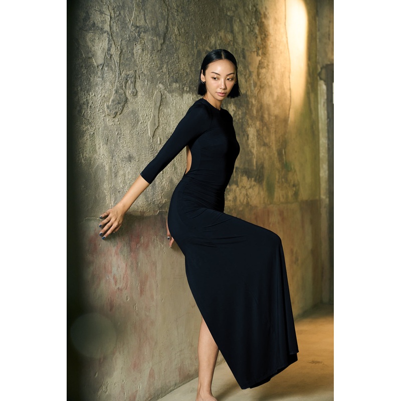 The Eco Edit ~ Bare-Backed Sculpting Maxi Dress - Onyx Black