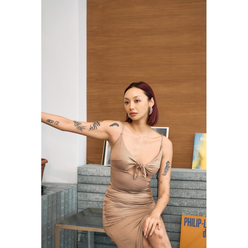 The Eco Edit ~ Bow Tie Bikini Maxi Dress - Shale Tan