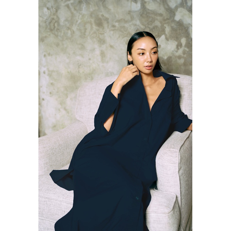 The Eco Edit ~ Relaxed Fit Boyfriend Shirt Dress - Navy