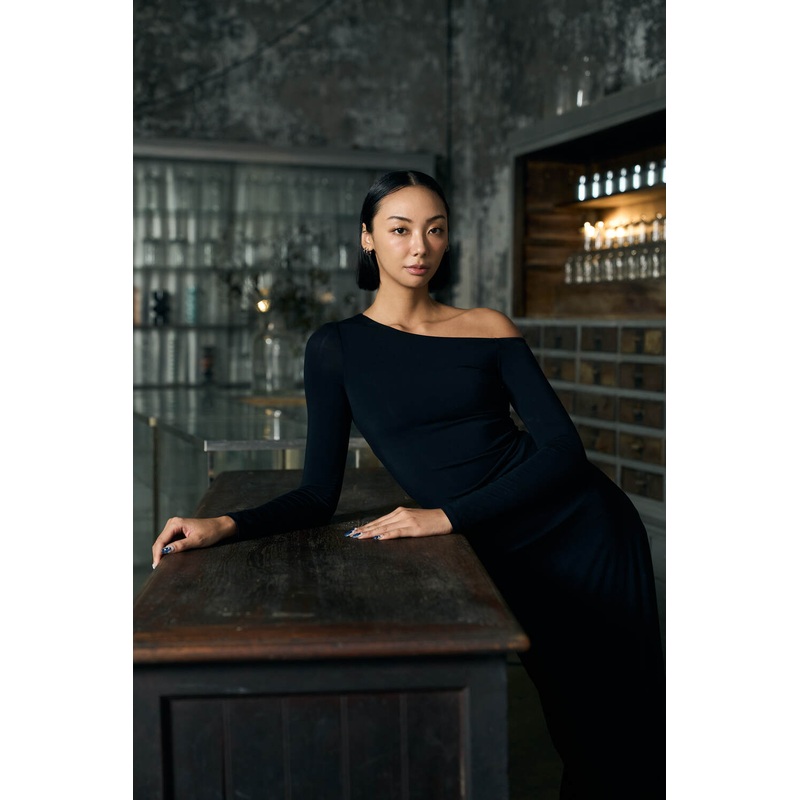 The Eco Edit ~ Shoulder-Bare Sculpting Maxi Dress - Onyx Black