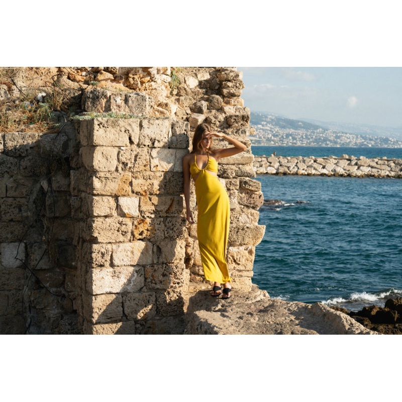 The Eco Edit | The Island Halter axi Dress ~ Bonn Yellow