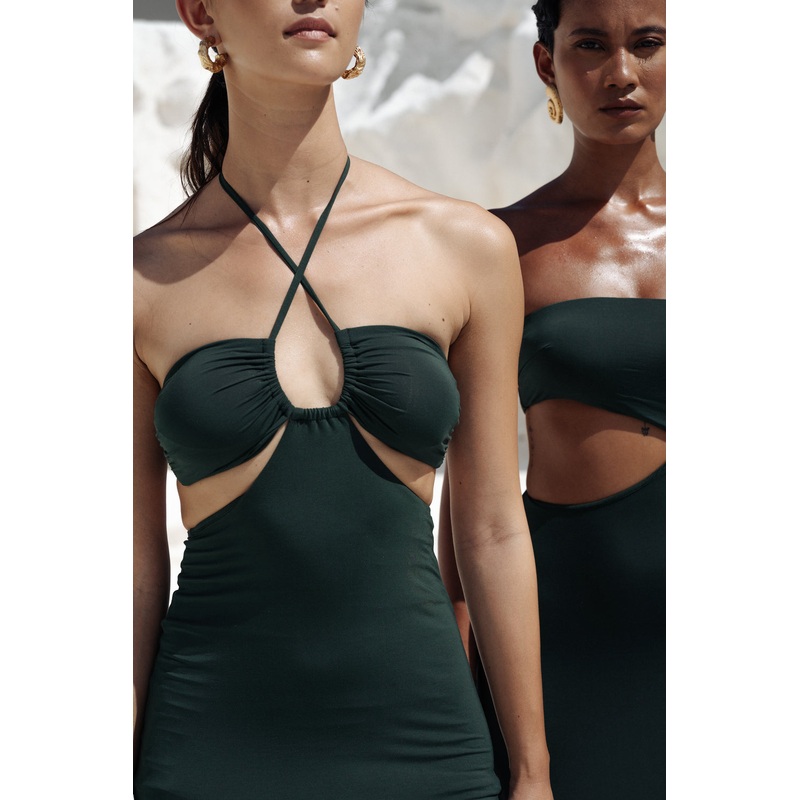 The Eco Edit | The Island Halter axi Dress ~ Jungle Green