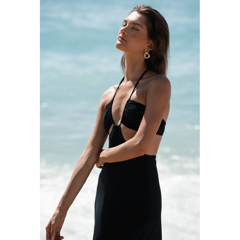 The Eco Edit |  The Island Halter axi Dress ~ Onyx Black