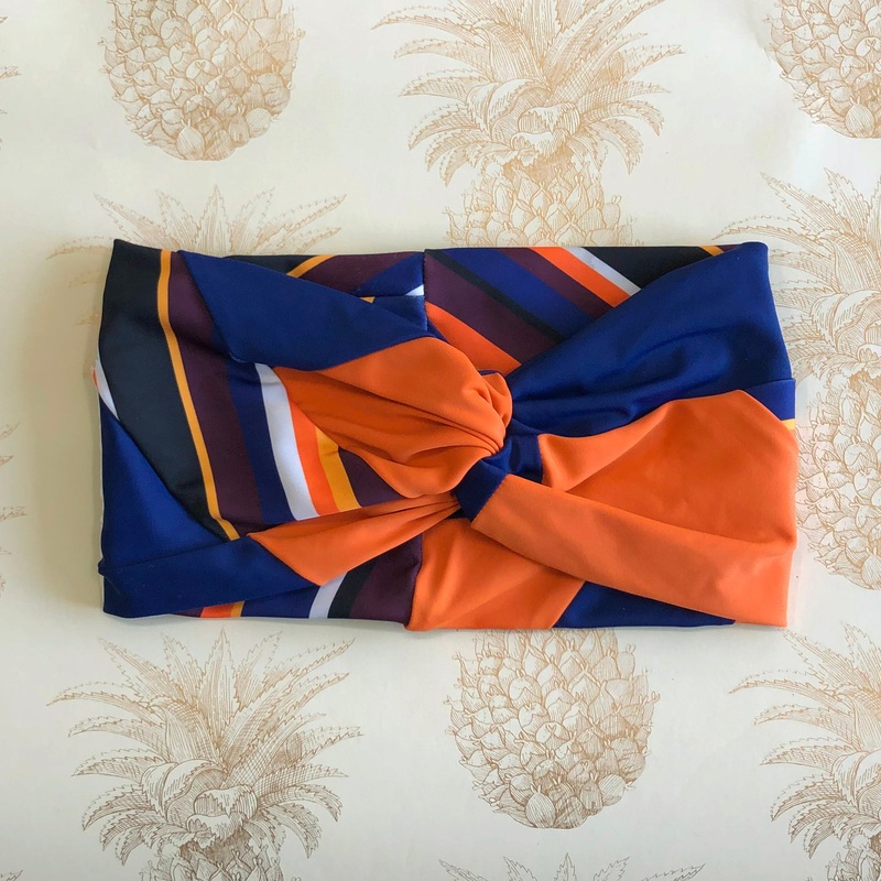 Twisted headband - color block Orange/Night blue /Stripes
