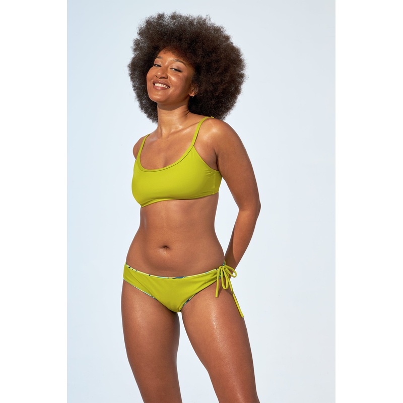 CLARA REVERSIBLE -Bikini bottom in Green marble swirls print and Lime green