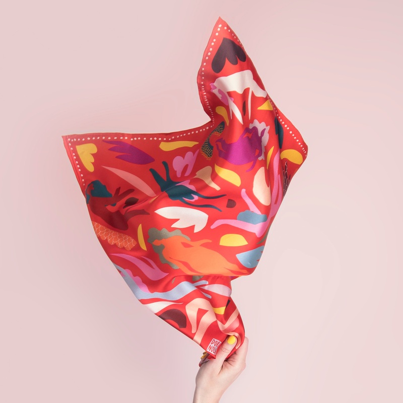 DORA NOLA - Neckerchief silk scarf - All the way - 20" x 20"