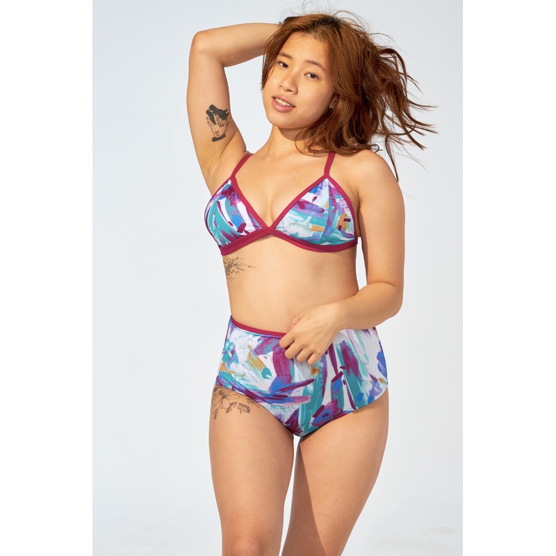 FLORA  High waist bikini bottom in Brush stroke
