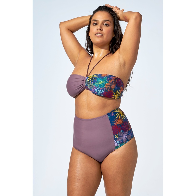 FLORENCE  High waist bikini bottom in Soft purple & Flower print