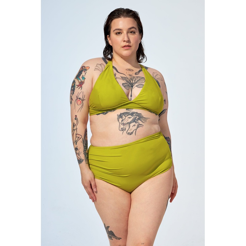 FRANCESCA  High waist bikini bottom in Lime green
