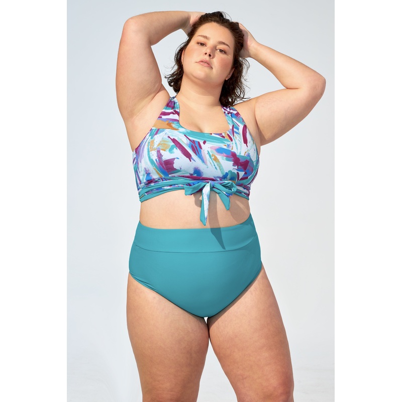 GENEVIEVE - Bikini top in Brush stroke and Turquoise