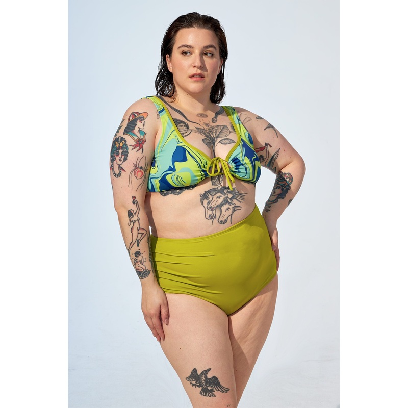 GIA - Bikini Top in Green marble swirls print