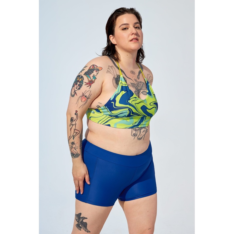 KAMALA - Bikini top in Green marble swirls print