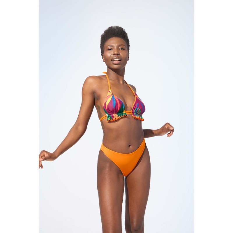 ROXY REVERSIBLE  Bikini top in Pumpkin orange & Essence print