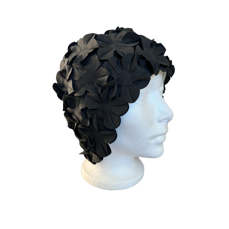 Black Floral swim cap